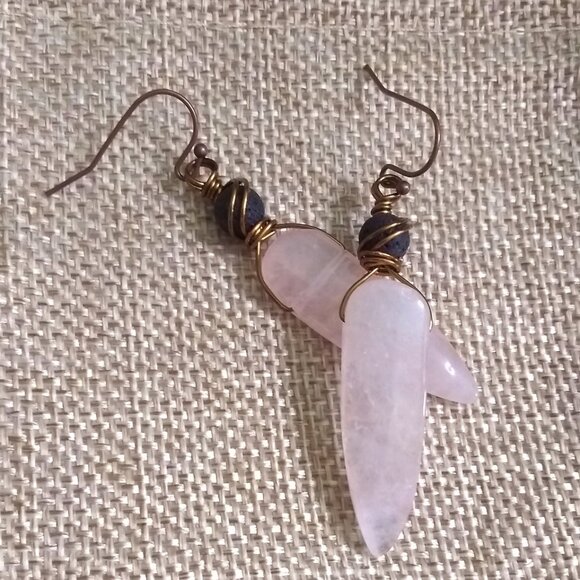 Rose Quartz Dagger Earrings – Feminine, Sensuous, Healing Crystal Jewelry - Picture 1 of 12